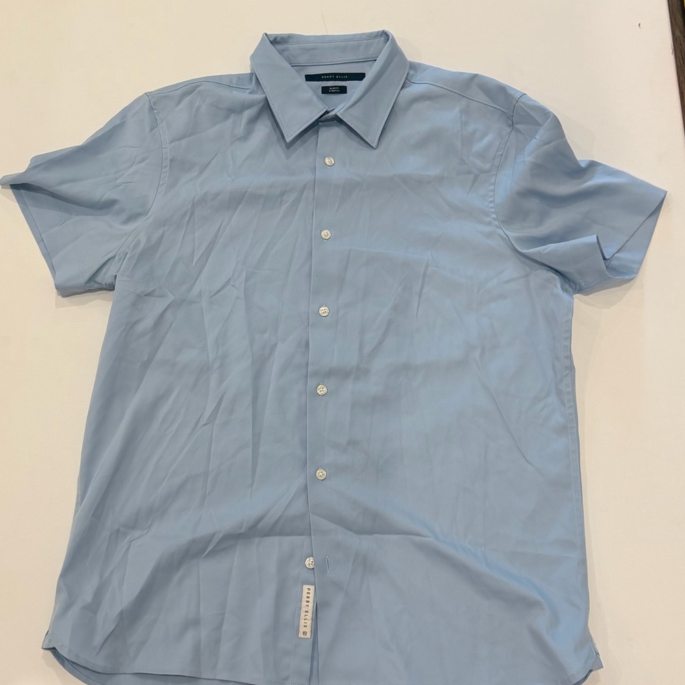 Perry Ellis Light Blue Short-Sleeve Button-Up Shirt - Men's